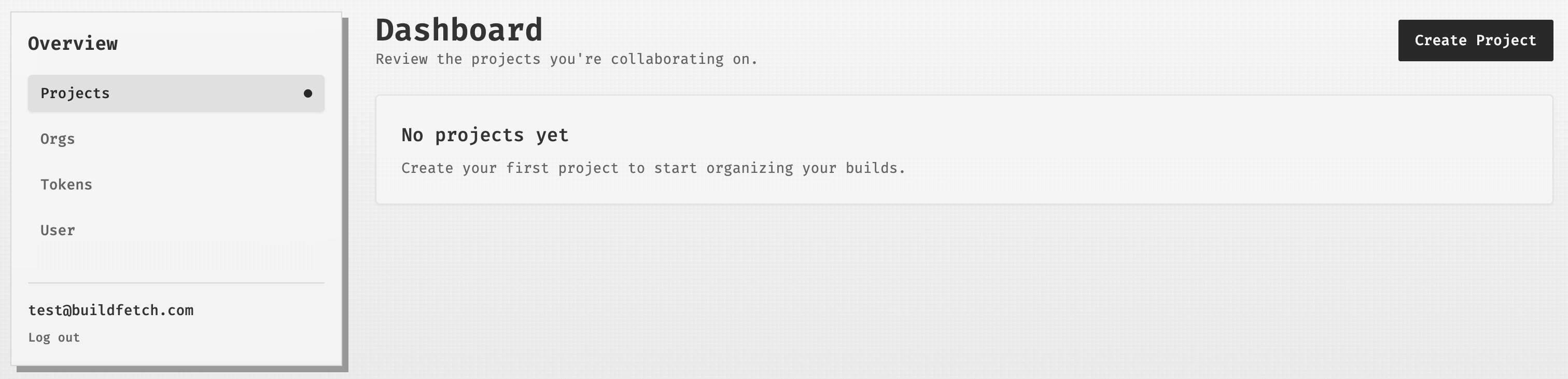Dashboard Projects page with the Create Project button.